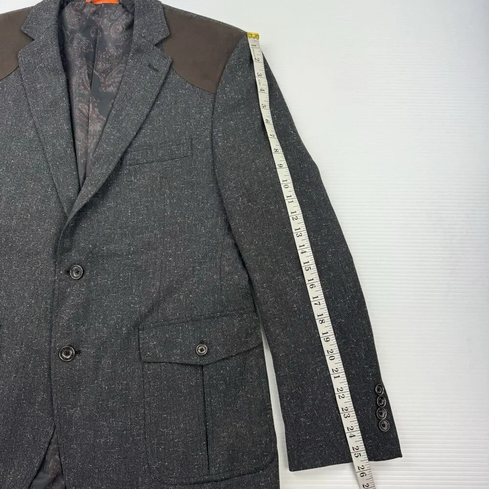 Tallia Mens 42R Blazer Sport Coat Gray Western Shoulder Patch Paisley NWOT